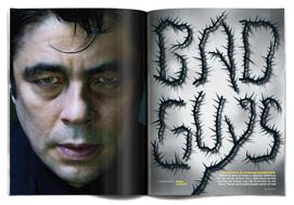 gq magazine spread design benicio del toro villans bad guys