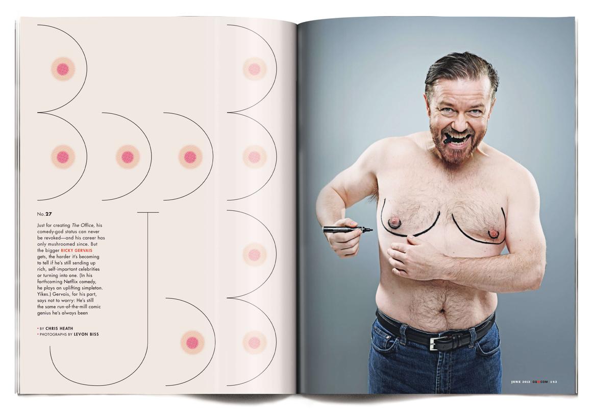 gq magazine spread design ricky gervais