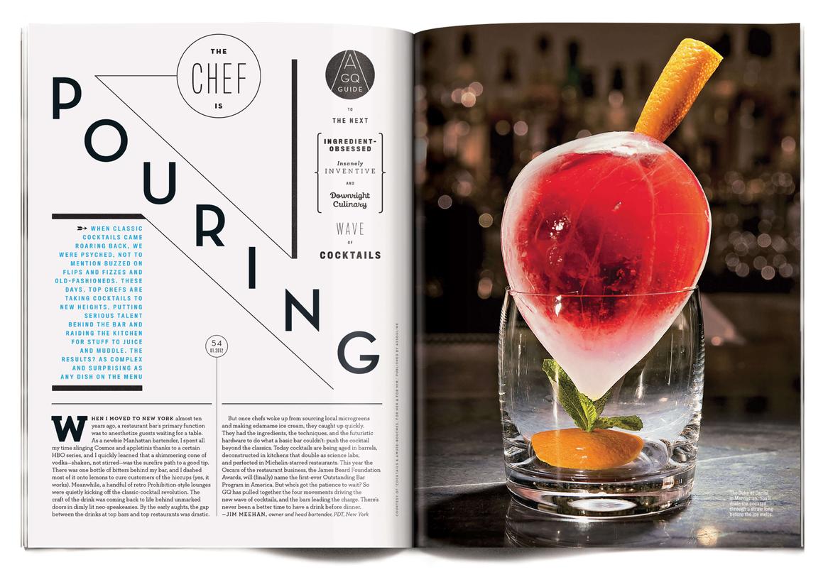 gq magazine spread design cocktails opener