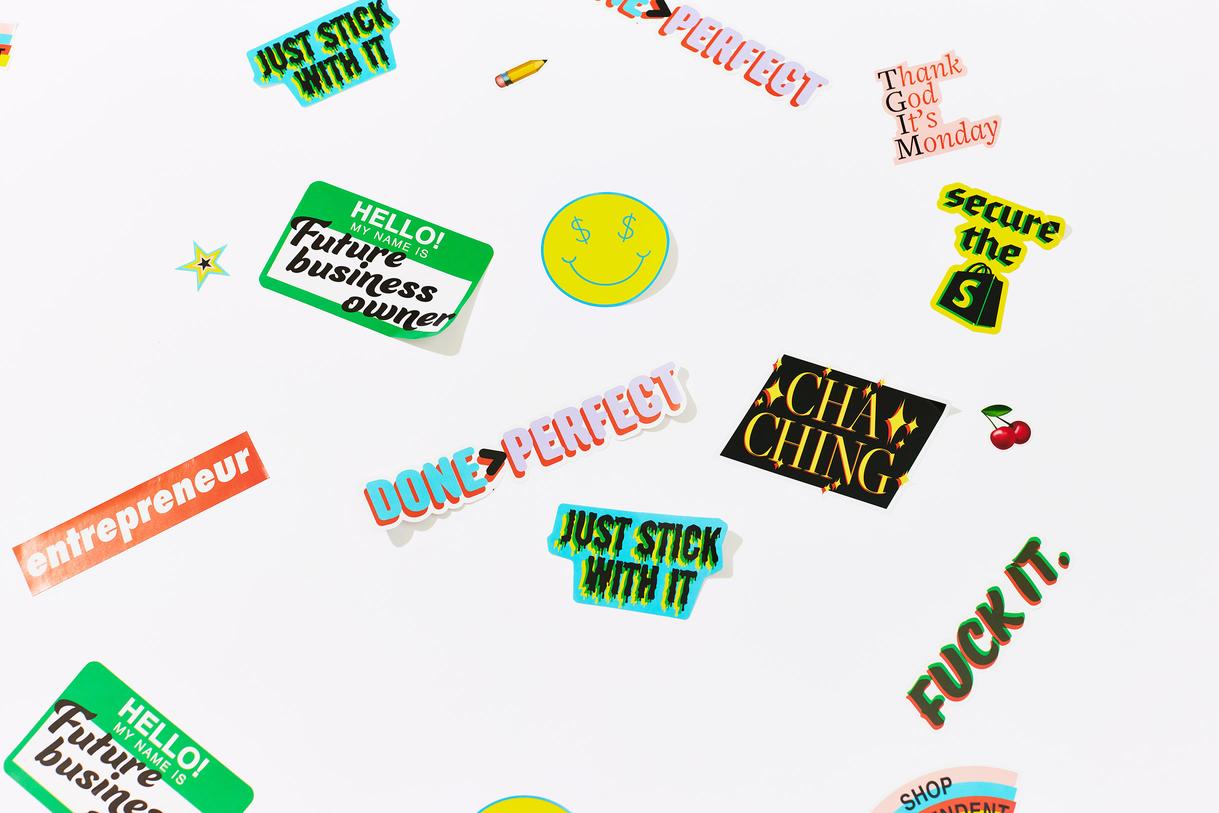 shopify magazine stickers cha ching fuck it