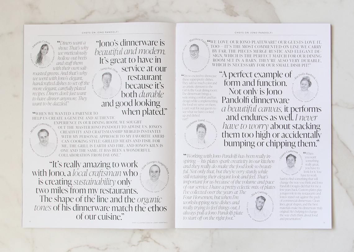 Jono Pandolfi ceramics hospitality catalog chef quotes