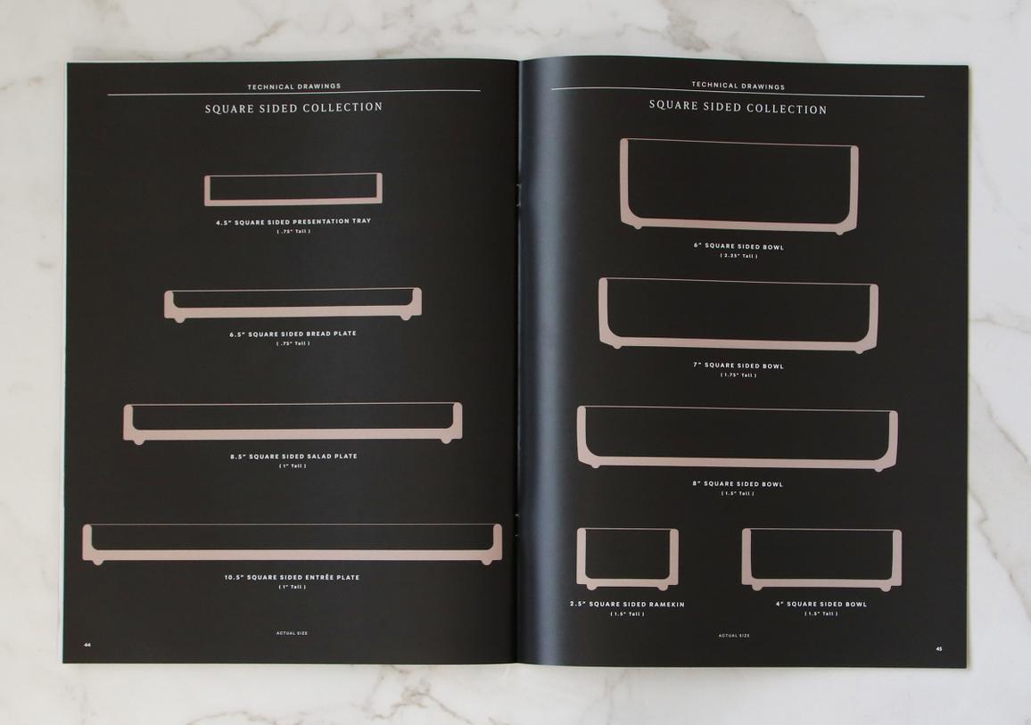 Jono Pandolfi ceramics hospitality catalog tech page square sided collection