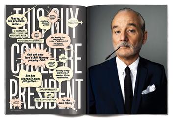 gq magazine spread design bill murray comic bubbles